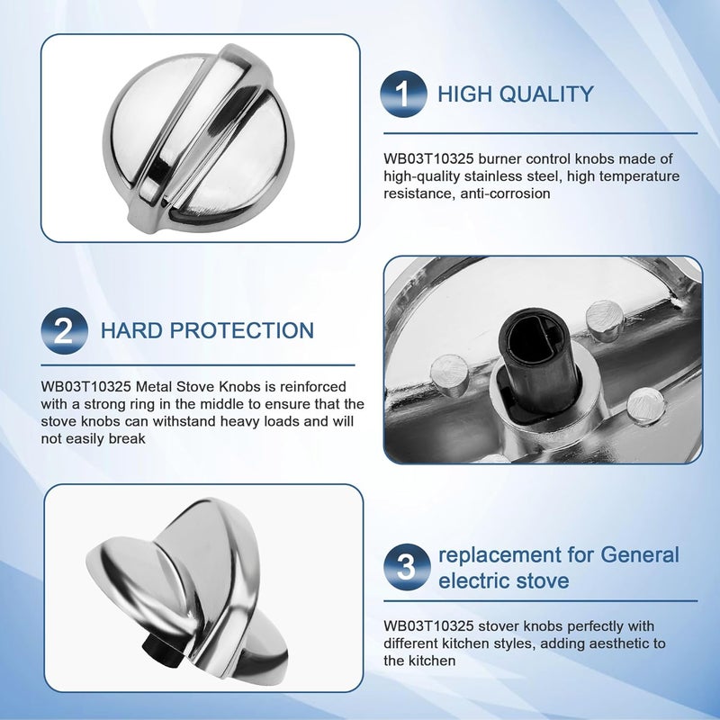 Fetechmate WB03T10325 Burner Control Knobs Replacement for G-E Stove Knob Replace 2691864 PS3510510 AP5690210 WB03T10325 Heavy Metal Knobs 6 Pack - Image 4